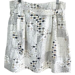 Sandro Studio Linen Blend Mini Skirt High Rise Belted Geometric Print Y2K 00s